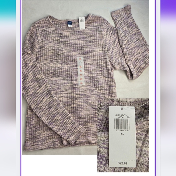 NWT Old Navy XL Plush Crew Neck Tee Longsleeve Lilac Marled AS-2393 - Picture 4 of 8